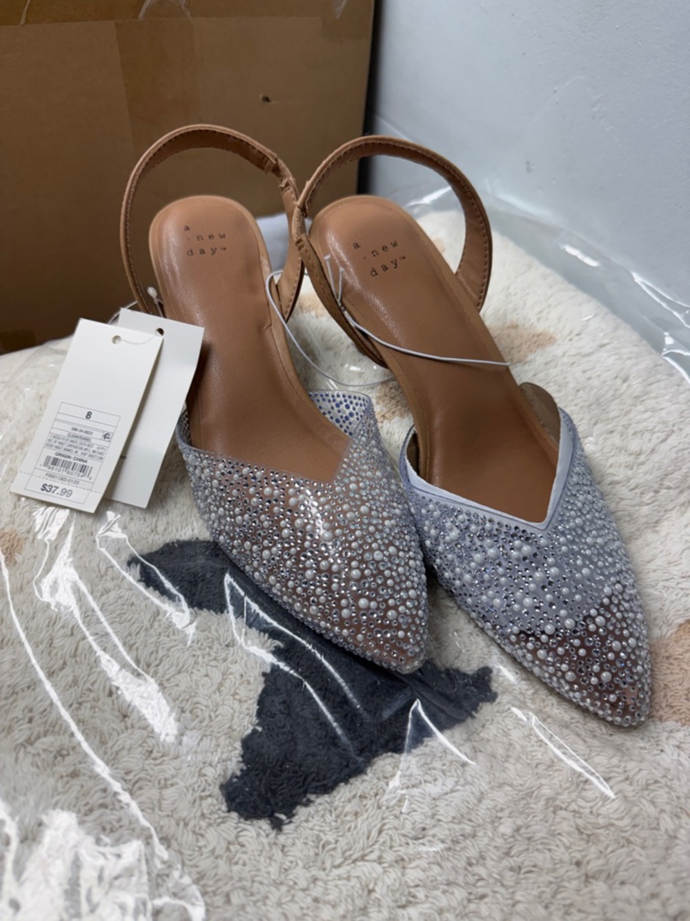 a new day Silver Crystal-Embellished Pointed Slingback Flats